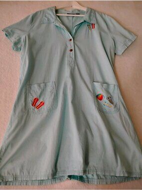 Vintage Womens Denim Midi Dress Embroidered Blingy Beach Vacation Resort XL Blue